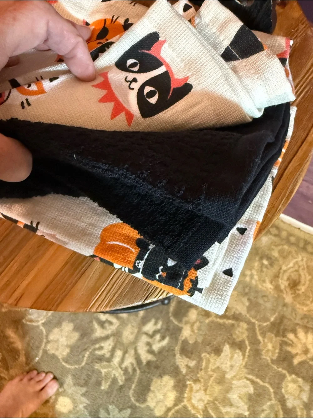 Feline Kitty Halloween Cat Print White/Black/Orange Dish Towel Set Summerween